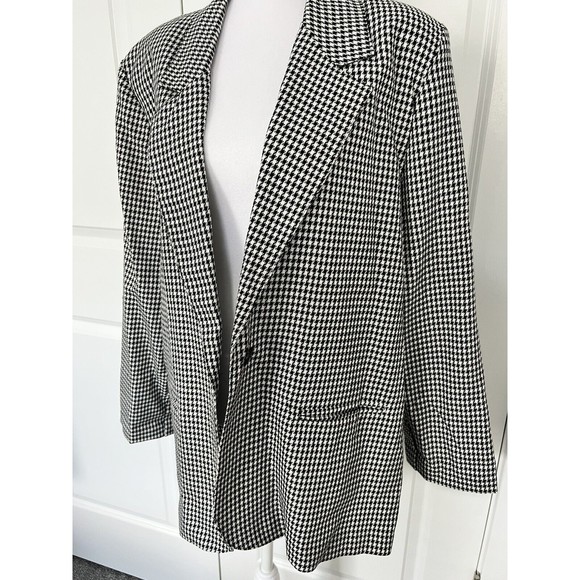 Rafael Women’s Houndstooth Blazer Size M Black Off White Vintage Oversized Fit - Picture 3 of 16